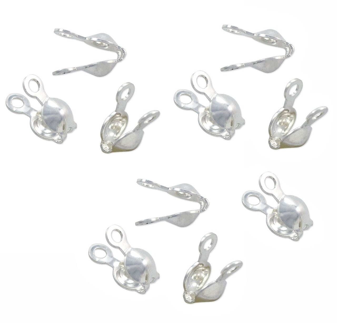 JewelrySupply Clam Shell Bead Tip 3.5mm Cup with Double Loop Sterling Silver (Pack or 10)
